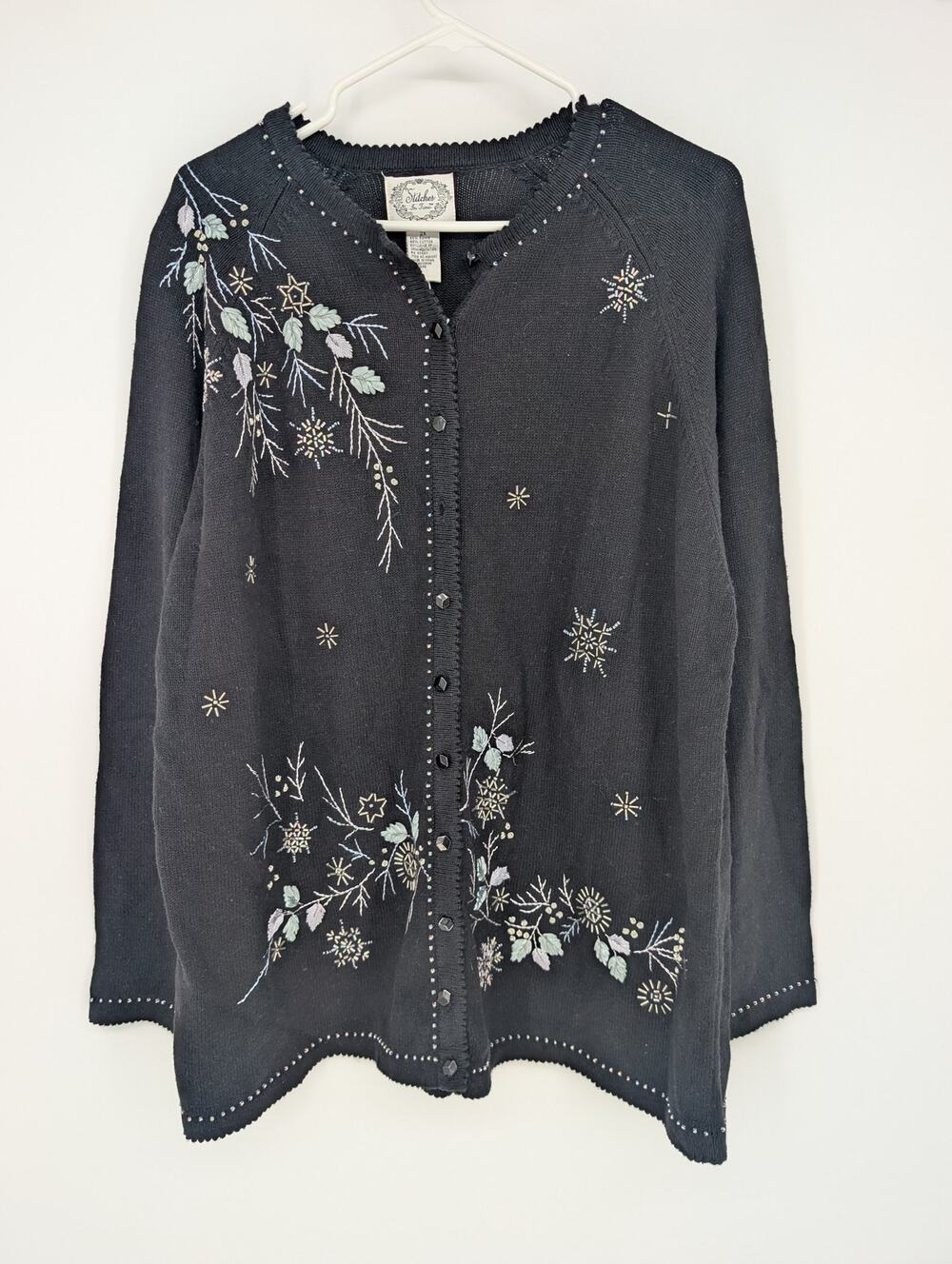 Vintage 90s New Stitches Women 2X Beaded Embroidered Cardigan Grandmacore Fall